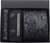 Conjunto Gravata Paisley Cinza Preto Telion
